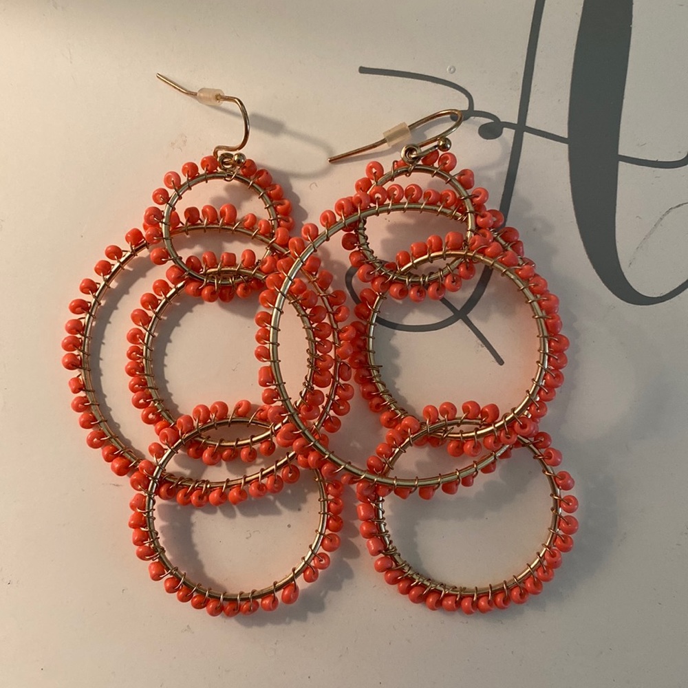 Coral beaded drop earrings